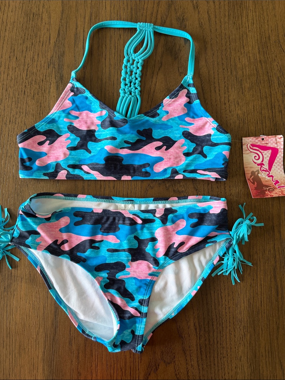 Kanu Surf Blue, Pink & Black Camo Girls' Two-Piece Swim Set